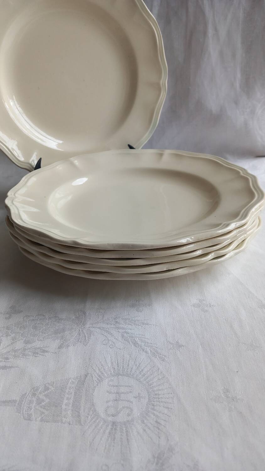 🌿 6 antique Sarreguemines ivory fretwork plates