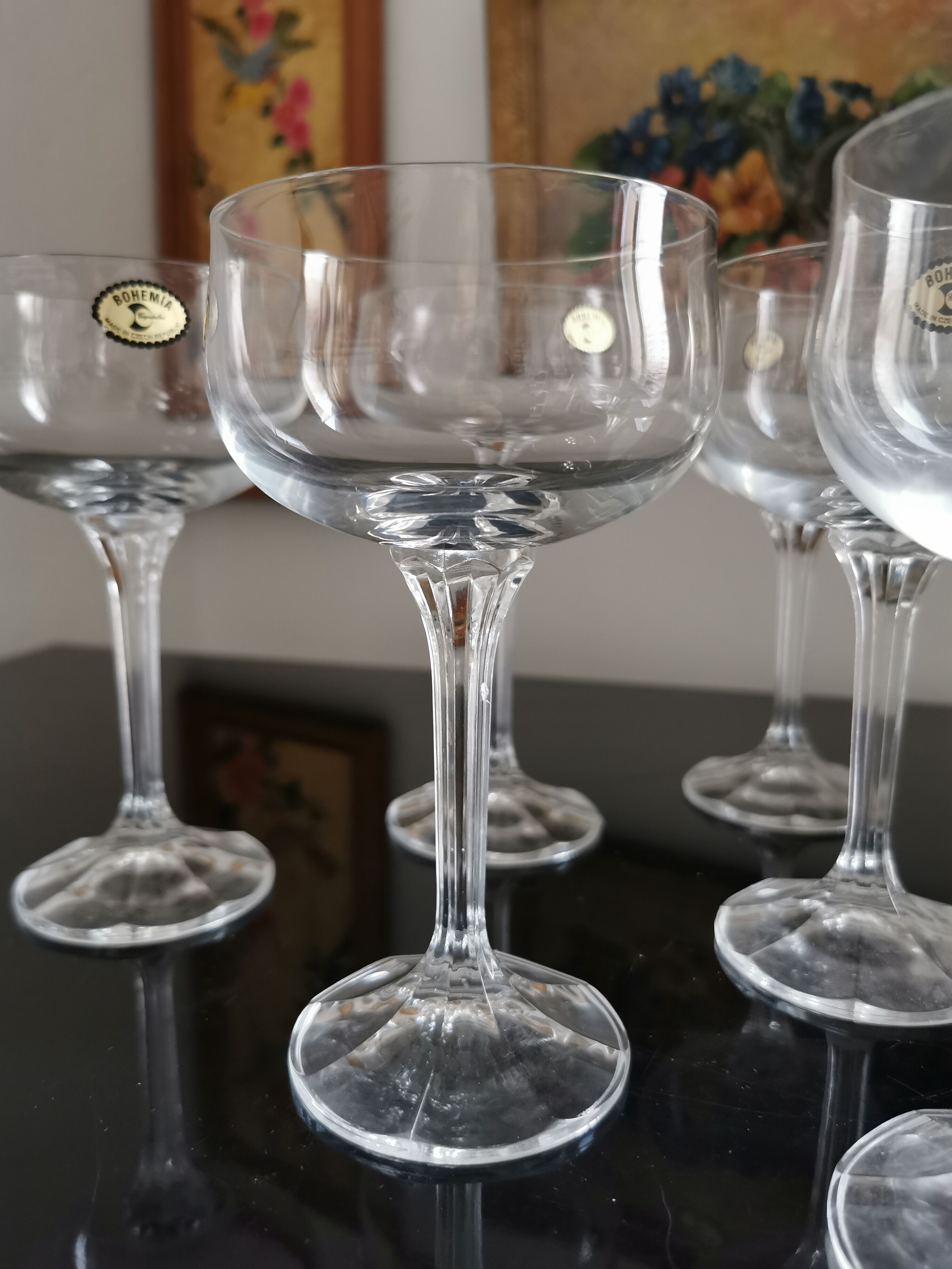 6 bohemian crystal champagne glasses