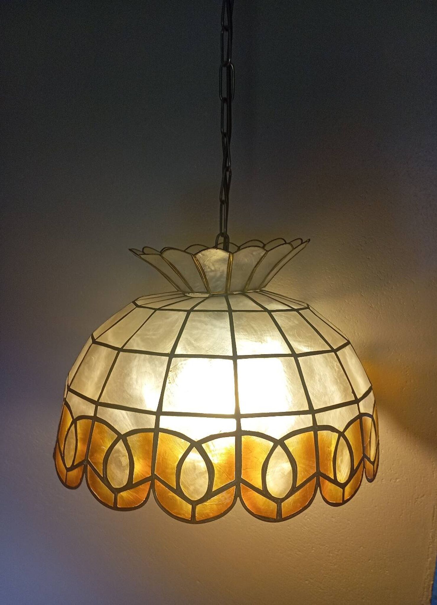 Vintage 1960s/70s mother-of-pearl pendant lampshade with collar
