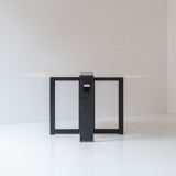 Extendable dining table with architectural base, Belgium 1960s. This folding table features two exte