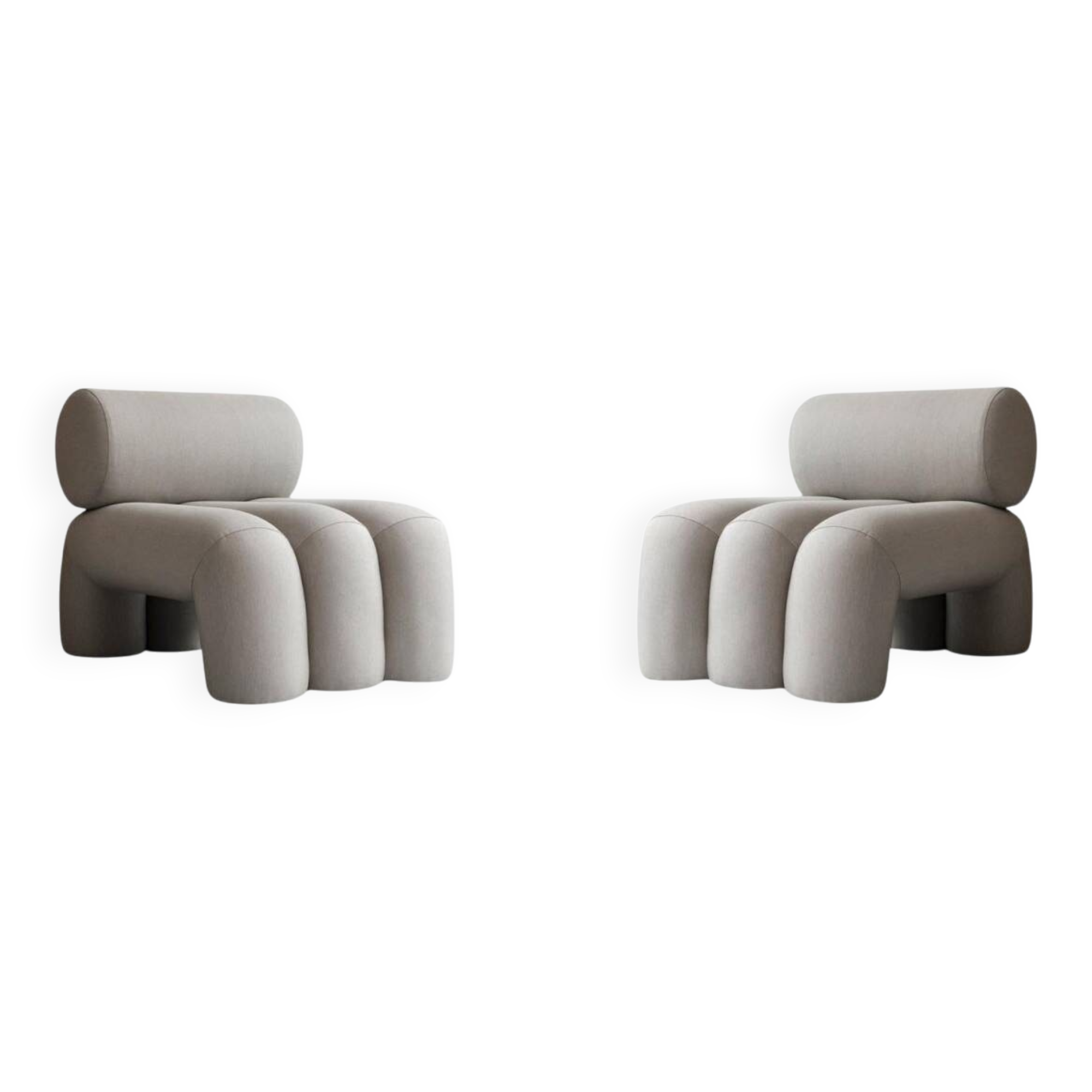 Pair of contemporary armchairs - taupe color - sun-resistant fabric