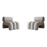 Pair of contemporary armchairs - taupe color - sun-resistant fabric