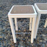 Lot 3 tabourets bar bois / cannage