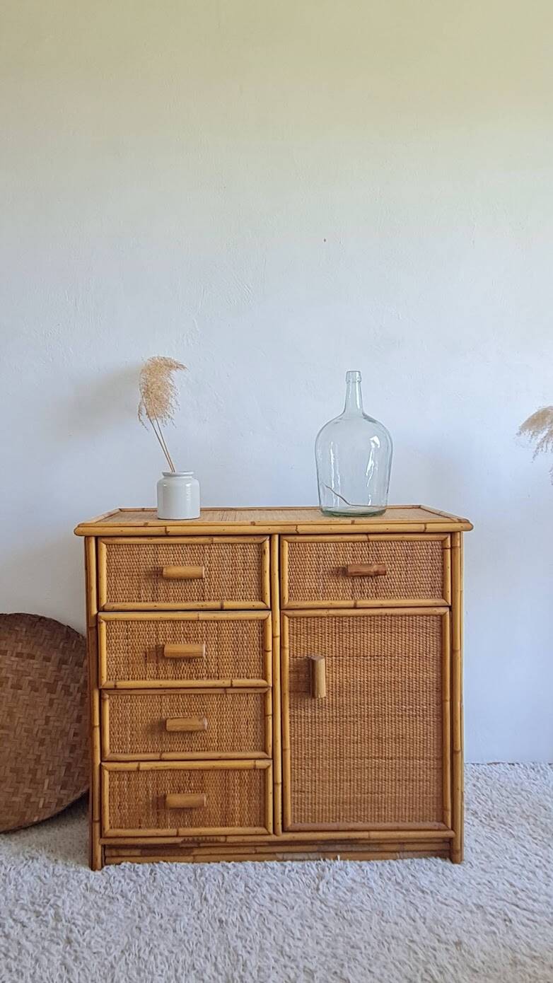Vintage rattan chest of drawers
