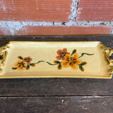 Vintage yellow ceramic cake dish argilart with flower decoration