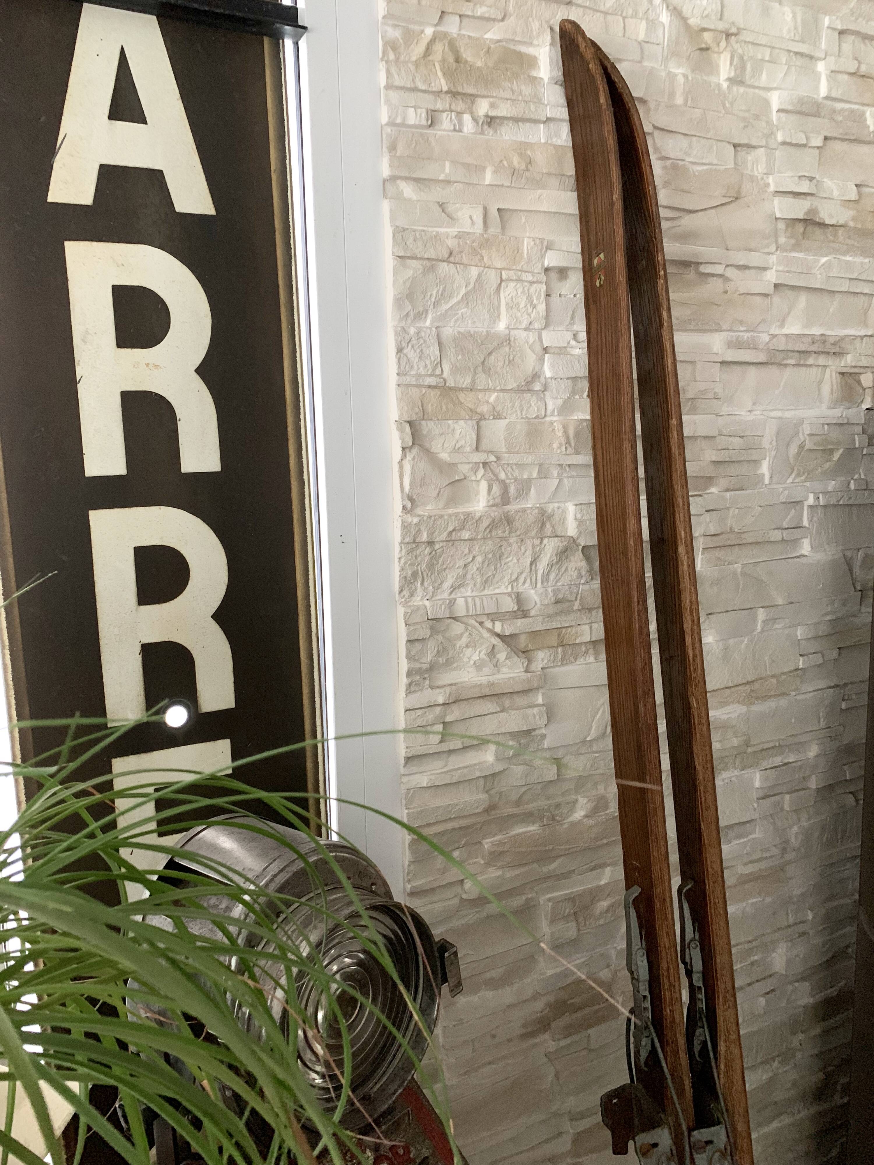 Pair of vintage wooden skis