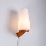 Wall lamp with opal glass shade on wooden base by Philips