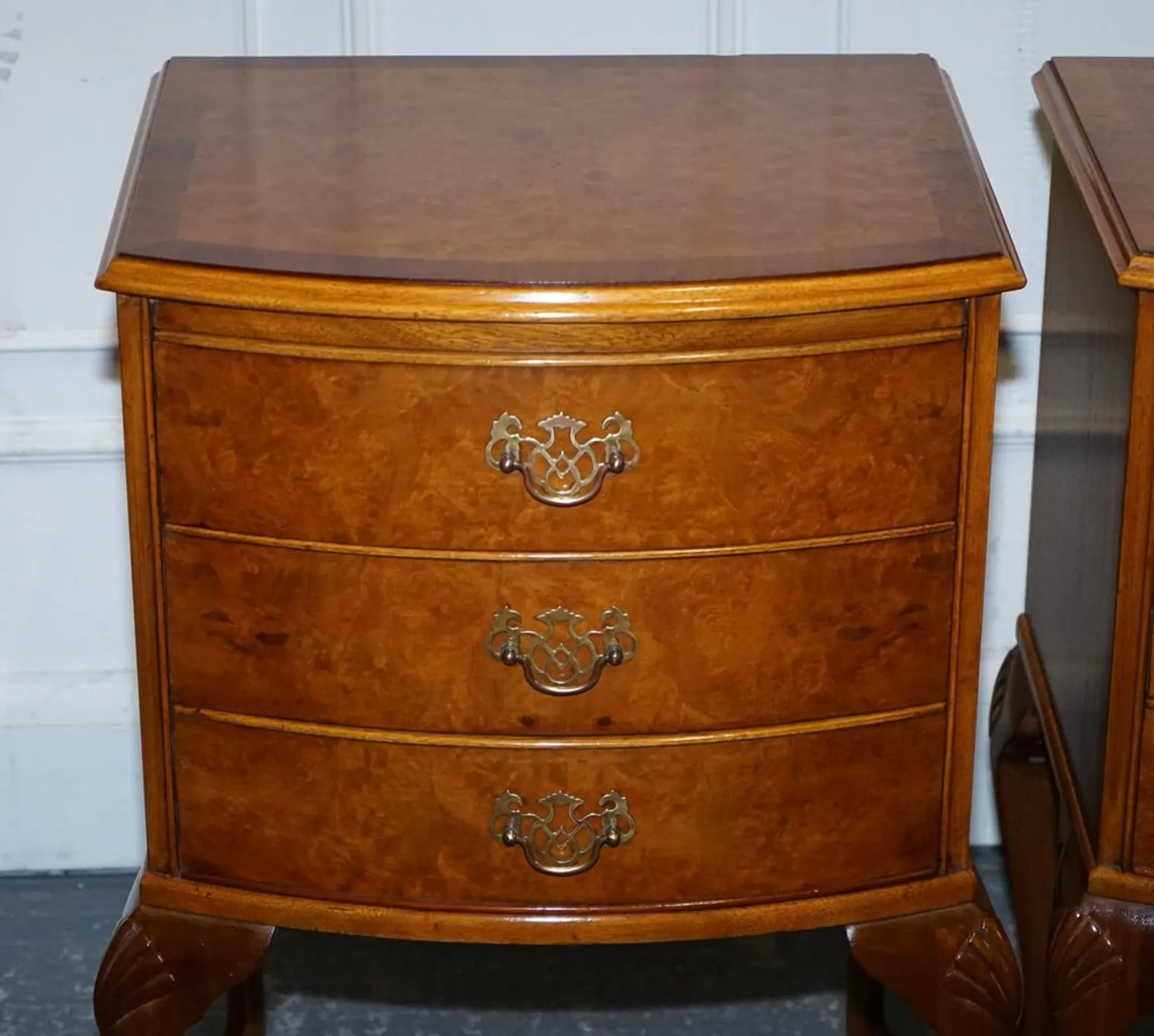 Art Deco Walnut Burl Bedside Tables, Set of 2