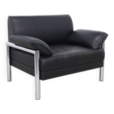 Fauteuil de salon postmoderne en cuir et chrome, années 1980
