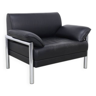 Fauteuil de salon postmoderne en cuir et chrome, années 1980
