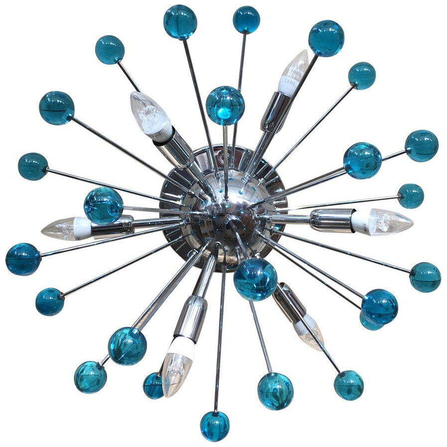 Light-blue and dark “star” murano glass sputnik flush mount