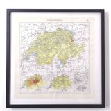 Vintage color map of Switzerland 43x43cm from 1950