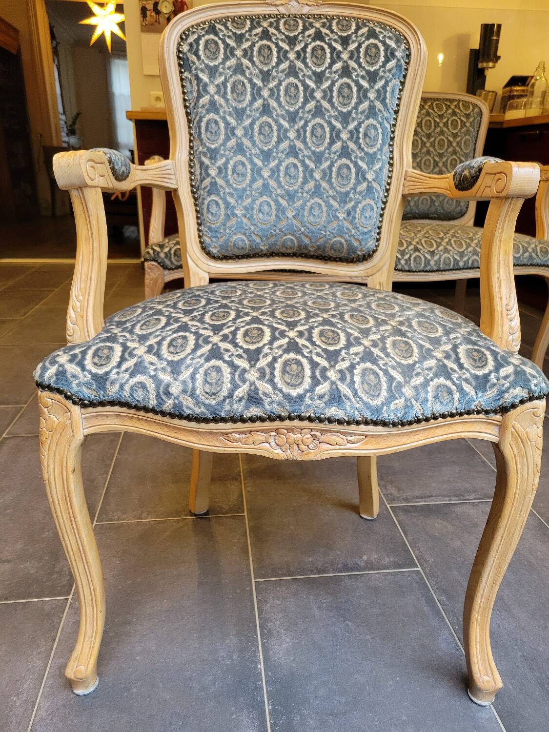 2 cabriolet armchairs and a Louis XV salon bench