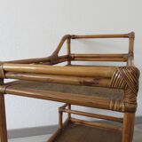 Rolling table, bamboo rattan service 70s
