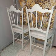 Lot of 2 empire style opera chairs redone in 19th century striped fabric, beige color