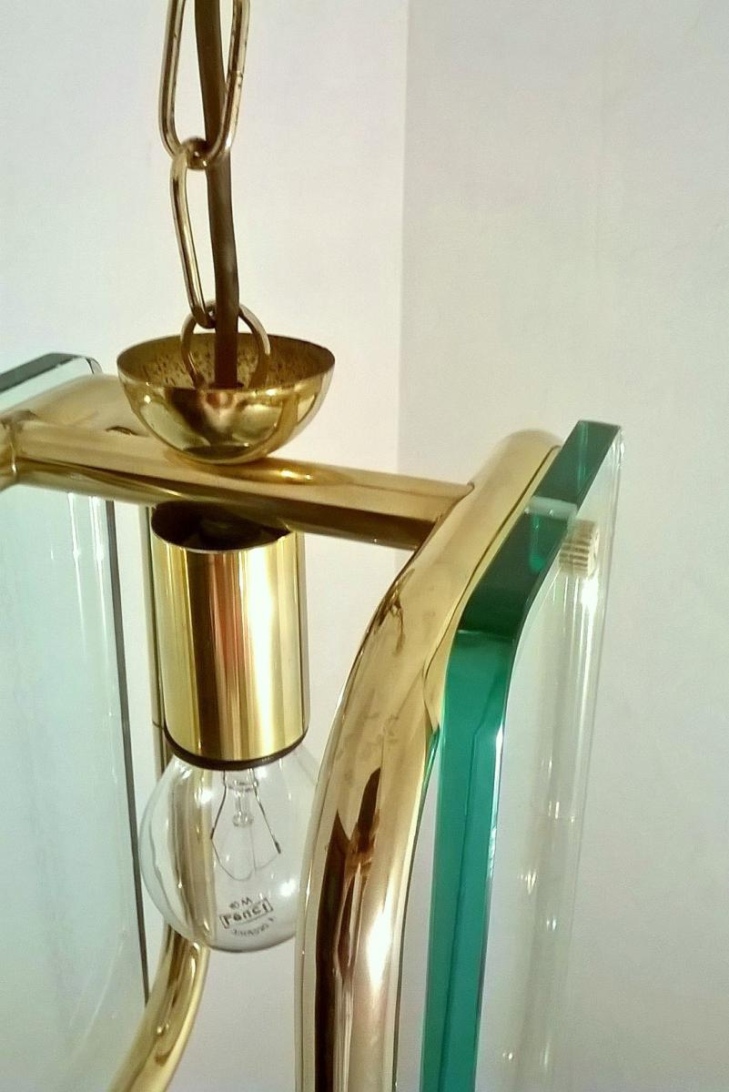 1940s brass and glass pendant light