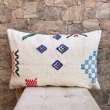 Housse de coussin marocaine faite à la main (60x40 cm) blanche, housse de coussin pour tapis Kilim.