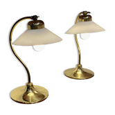 Pair of glass and metal lamps Scandinavian design 1960.