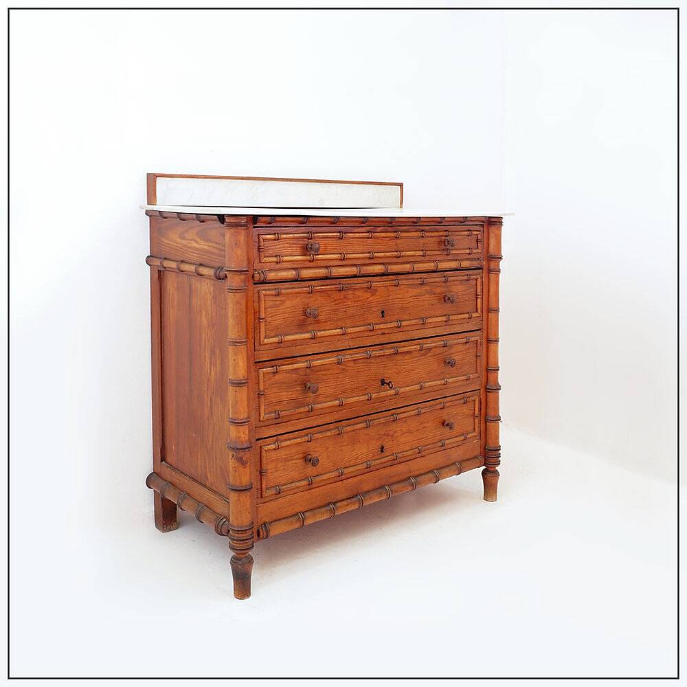 Bamboo-style commode with marble top - Late 19th century