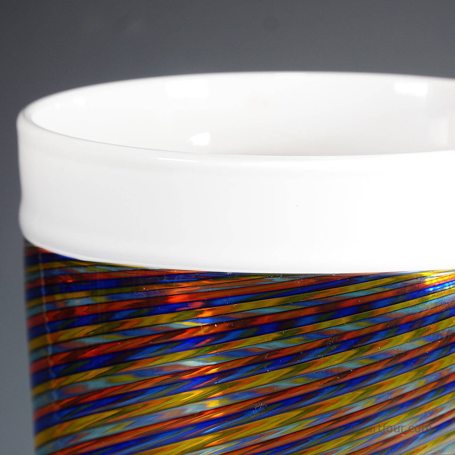 Large glass art vase filigrana Cenedese with multicoloured bands.