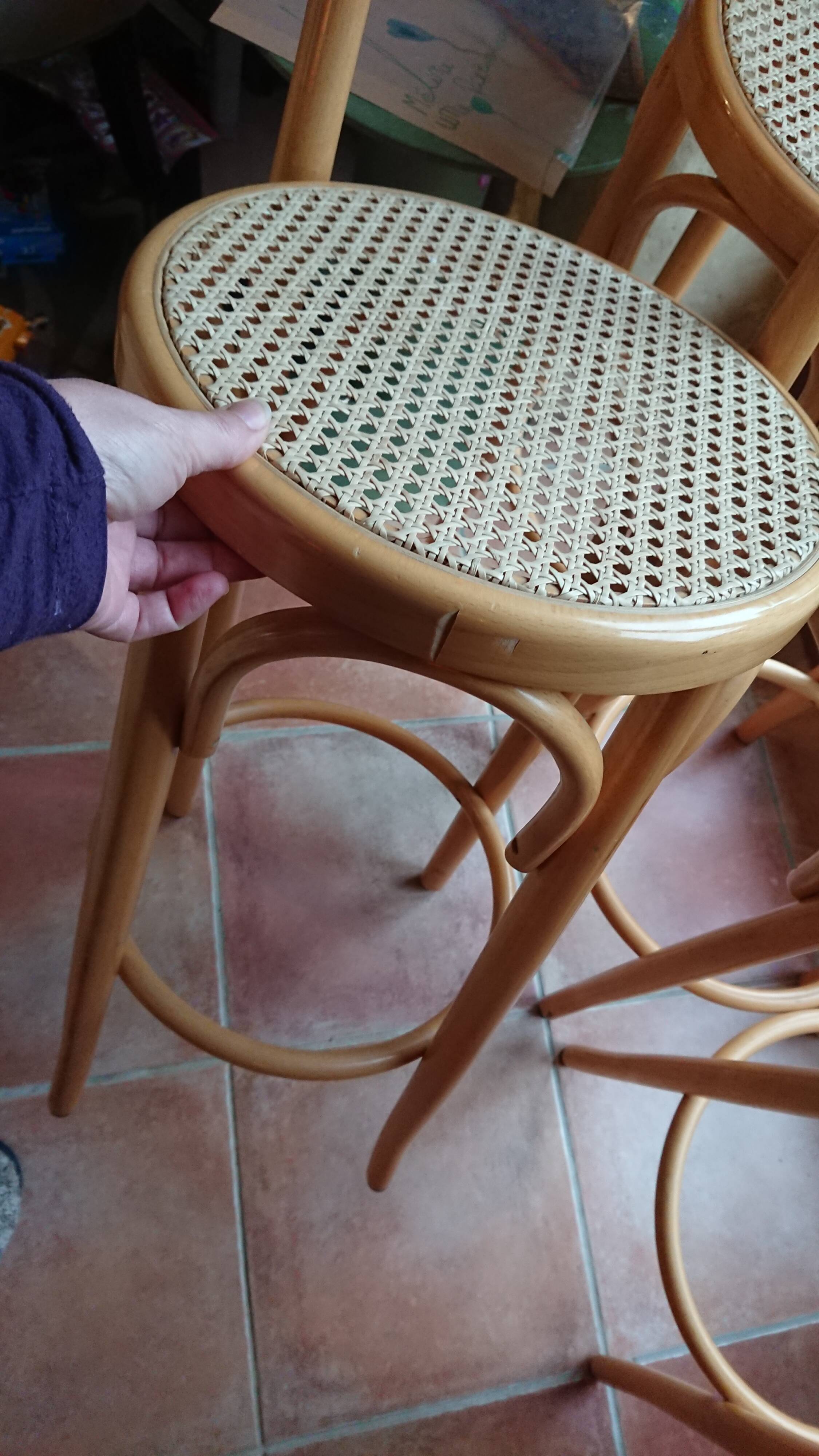 Bar stool caned curved wood