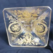 Antique glass candle holder, engraved and gilded.
