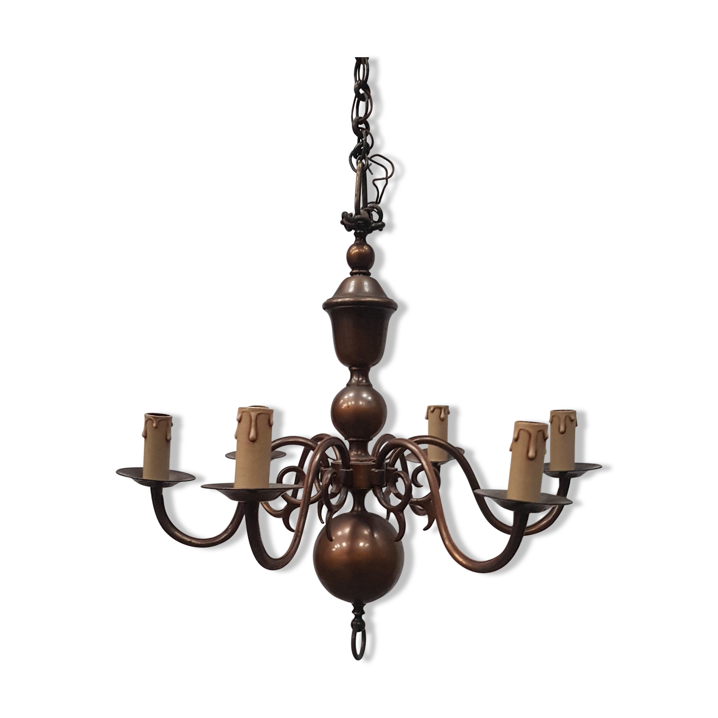 Old Dutch chandelier in gilded brass 6 burners - 1960s/70s