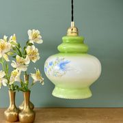 Vintage suspension globe in white and green opaline.