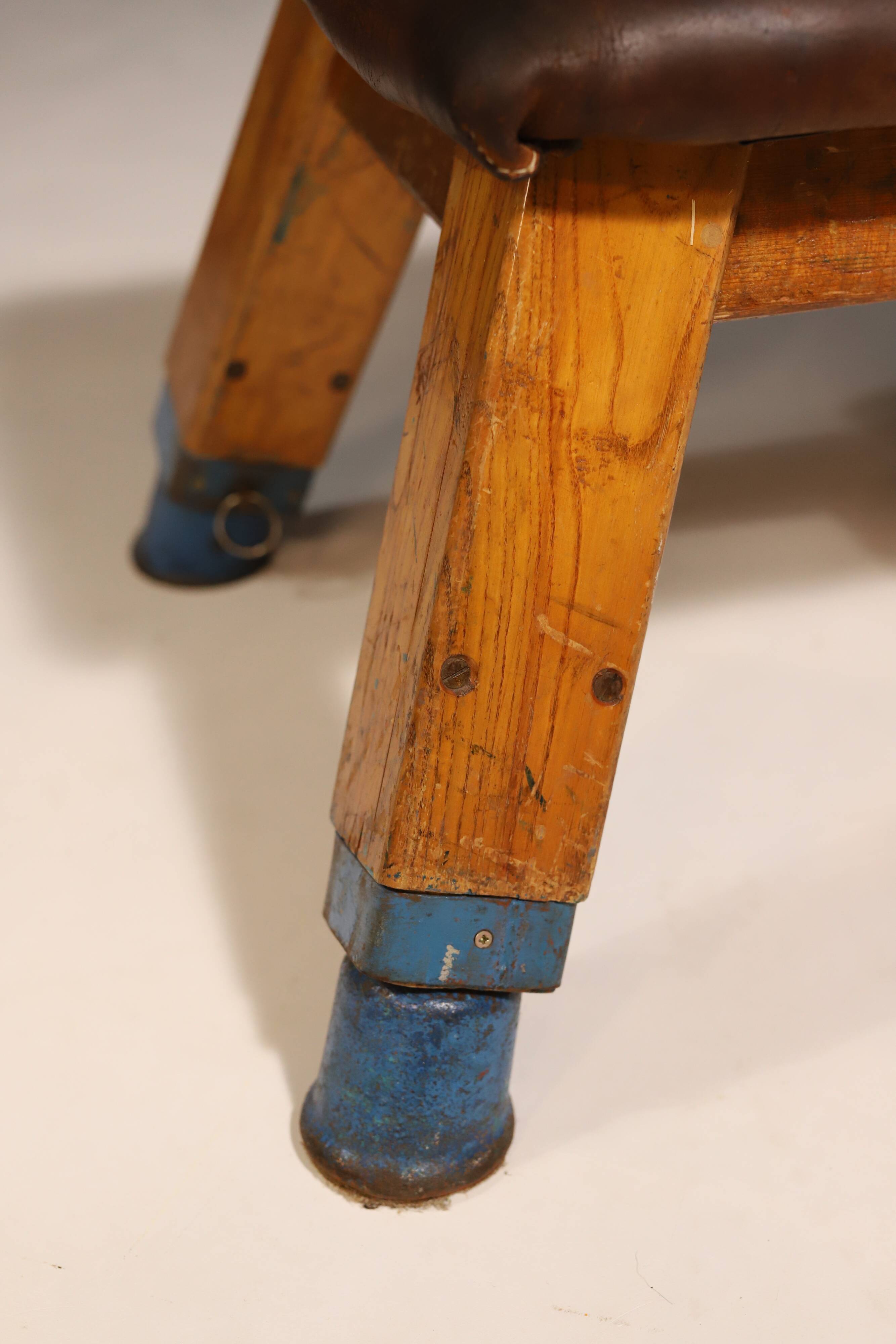 Authentic industrial leather Gym bench, 1950s, Czechoslovakia