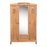 Parisian art deco wardrobe in solid raw oak, removable