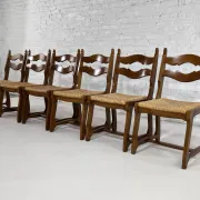 Set of 6 1950s chairs in wood and straw