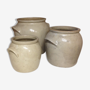 Lot de 3 pots anciens en grès