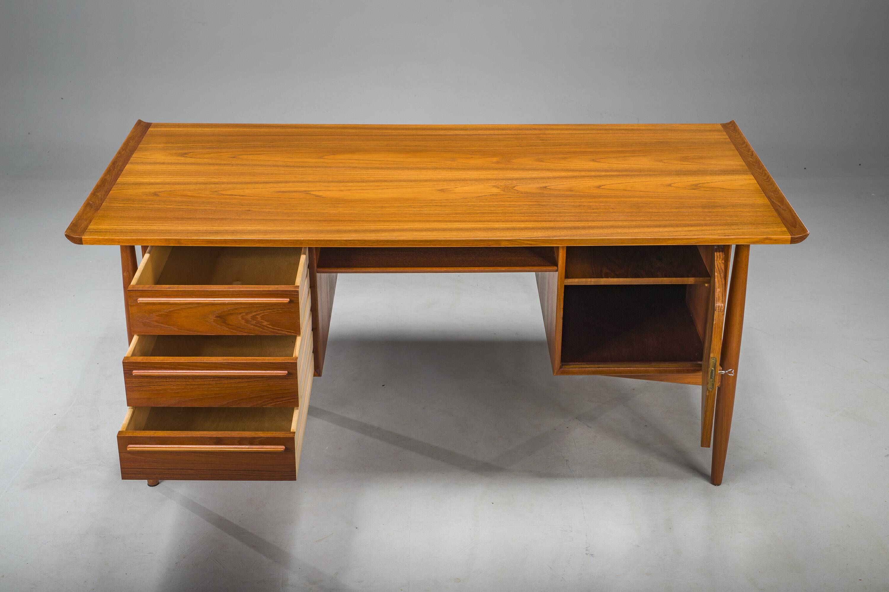 Danish Teak Executive Desk by Arne Vodder for H.P. Hansen, 1960s