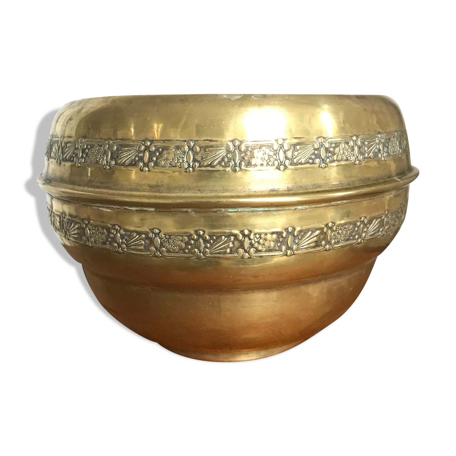 Art Deco brass pot cover