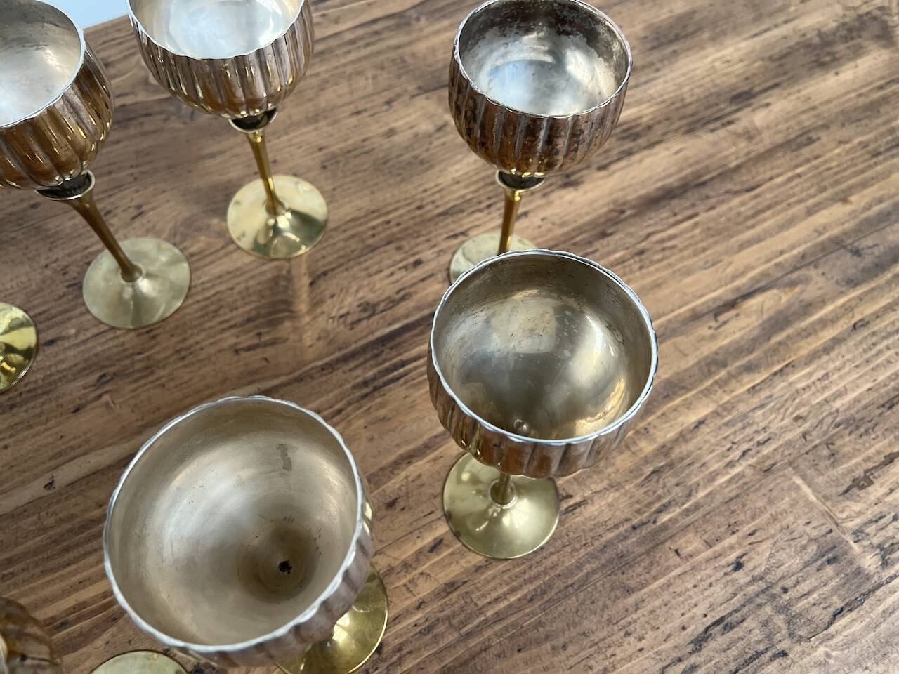 9 old glasses in silver metal and brass