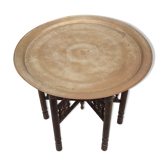 Table basse marocaine, table bois avec plateau laiton amovible, plateau laiton, table à thé, vintage
