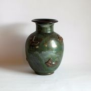 Art Deco Stoneware Vase with Fish Reliëf by Roger Guerin, Belgium, 1920s
