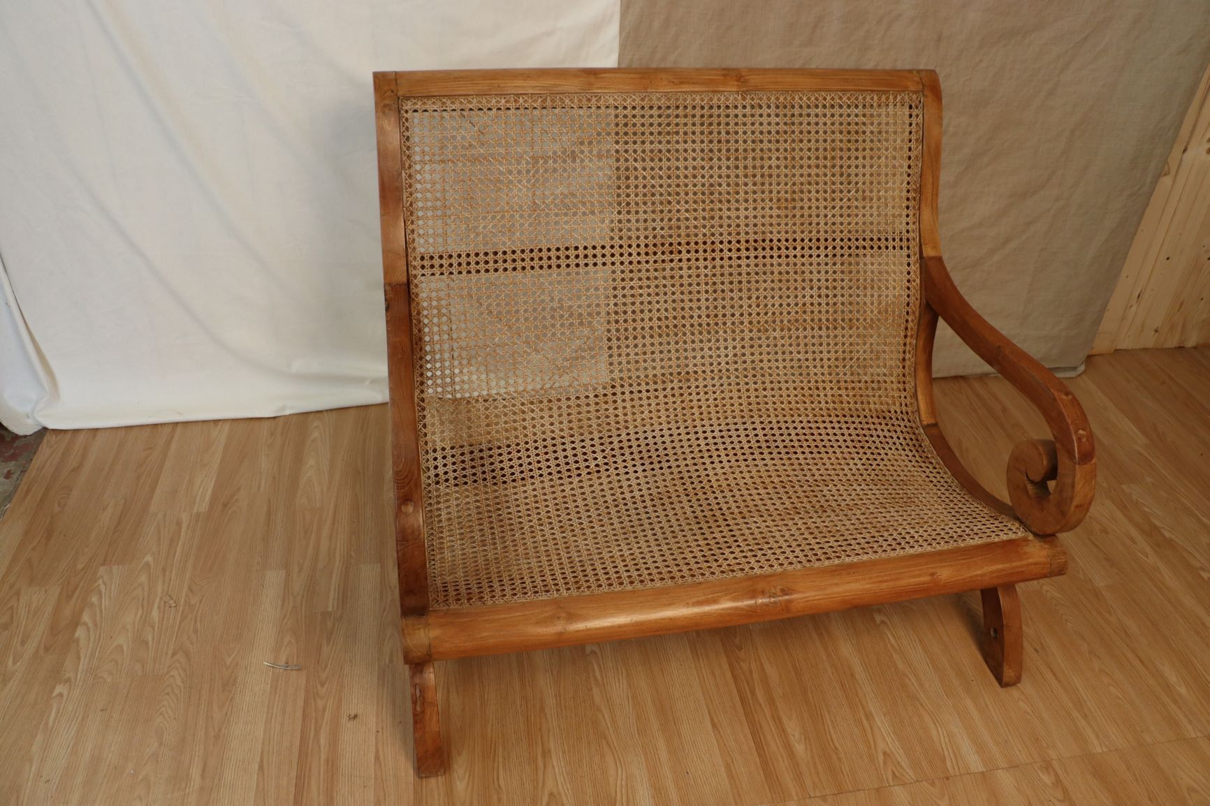 Solid wood bench and caning