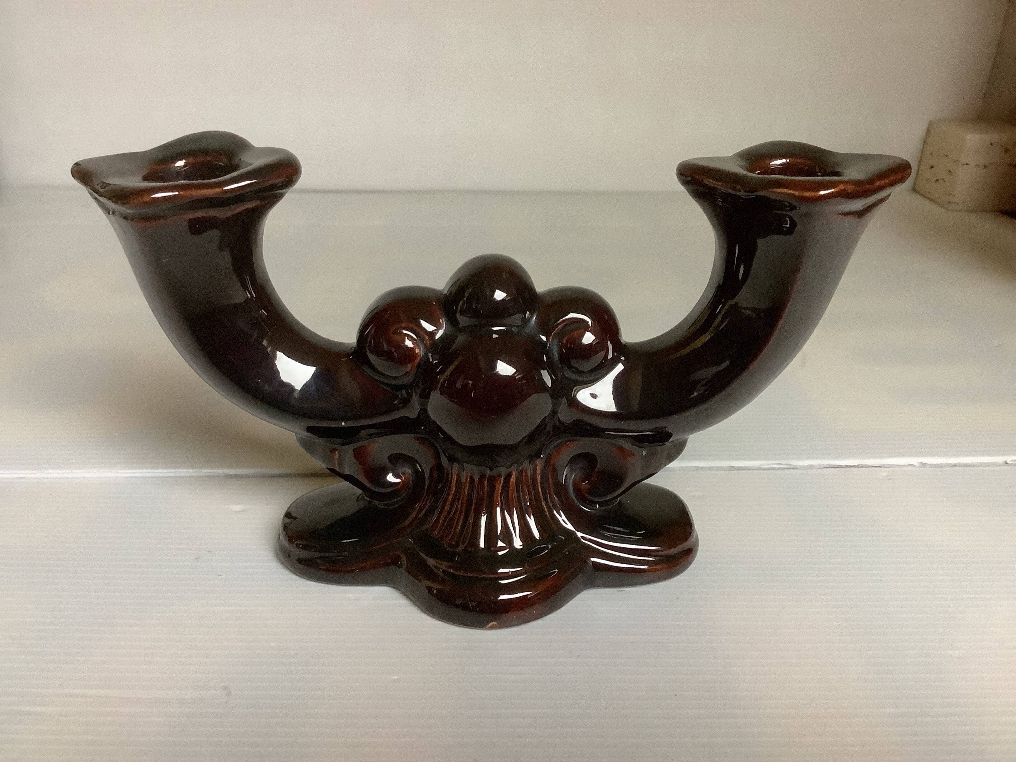 Art Deco brown double candle holder