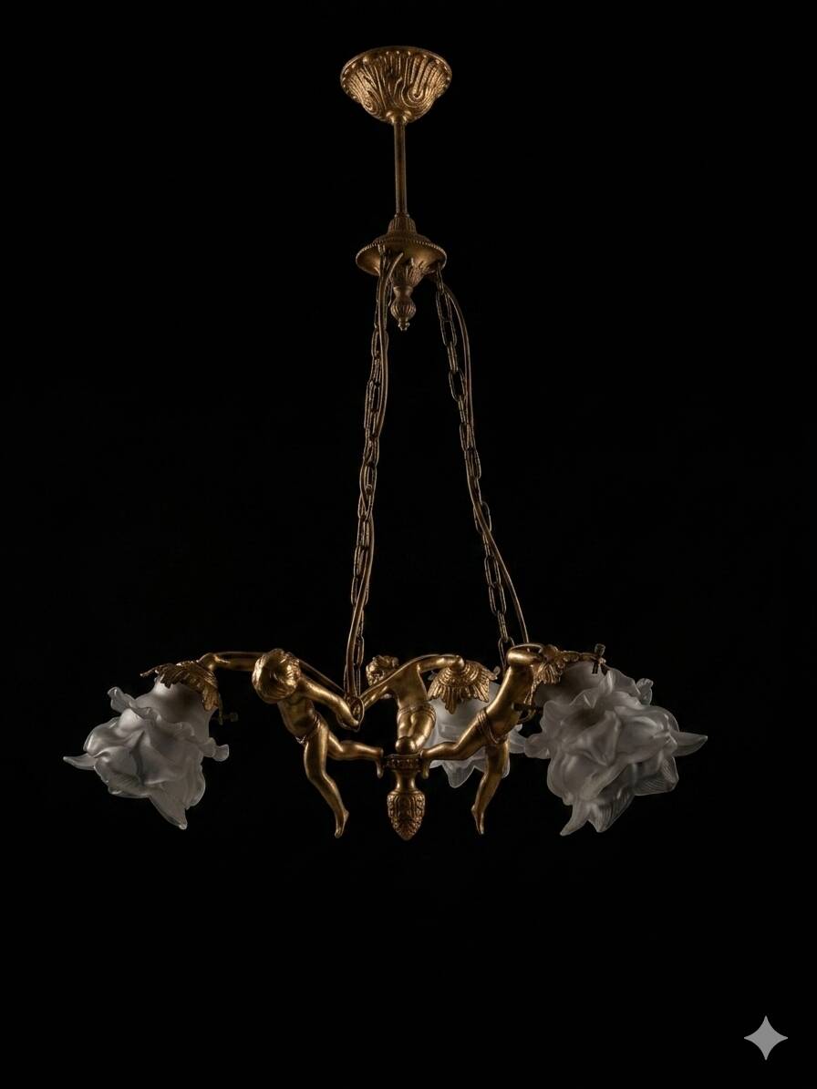 Bronze cherub chandelier from the 1970s.