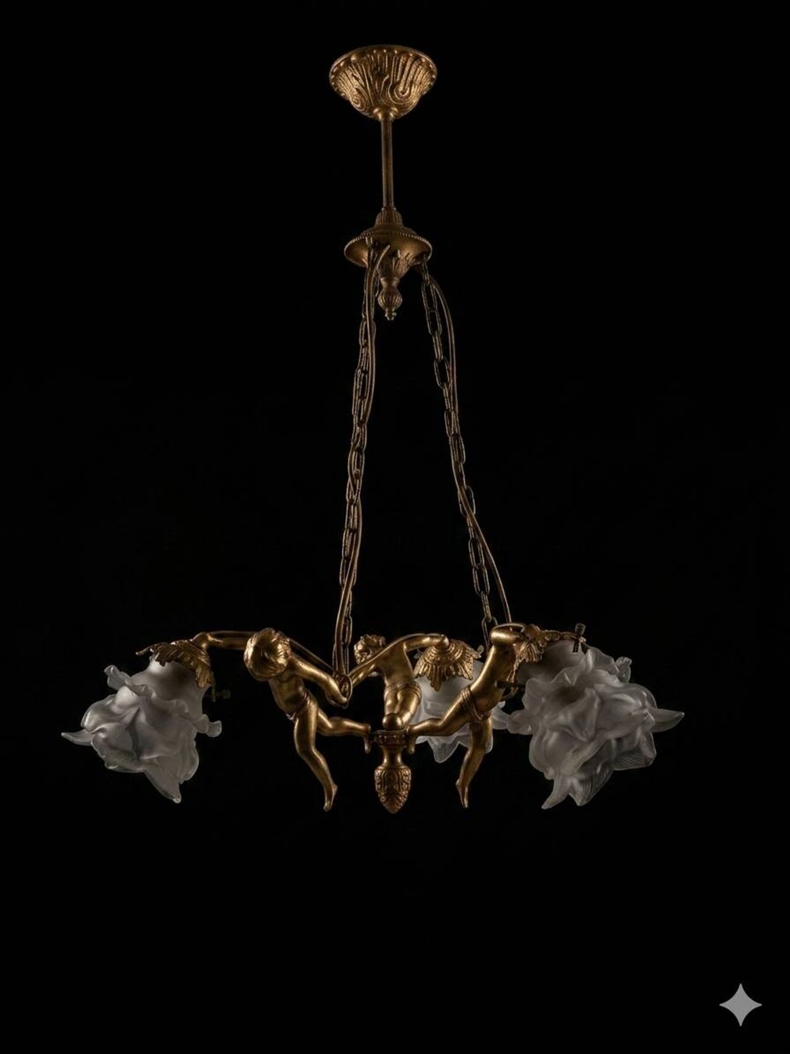 Lustre aux angelots en bronze années 70