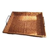 Large woven wicker tray with 2 handles