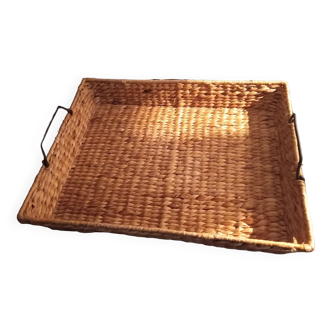Large woven wicker tray with 2 handles