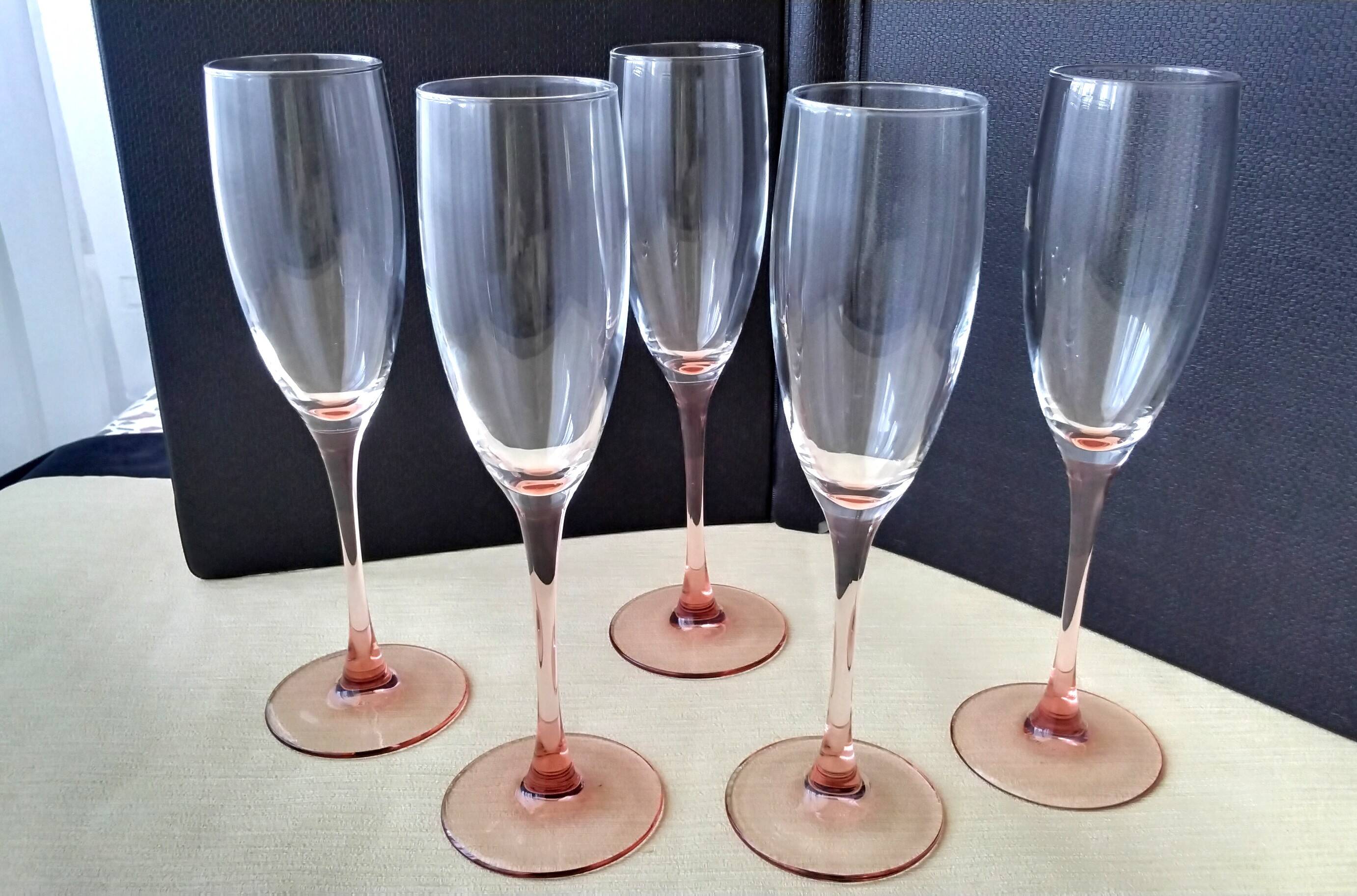 5 Flutes à champagne  Luminarc jambe rose