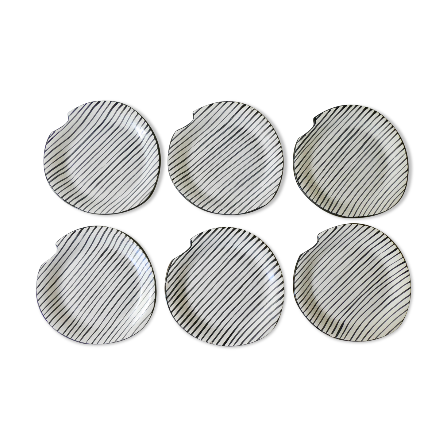 Set of 6 flat ceramic plates, free form, 50s