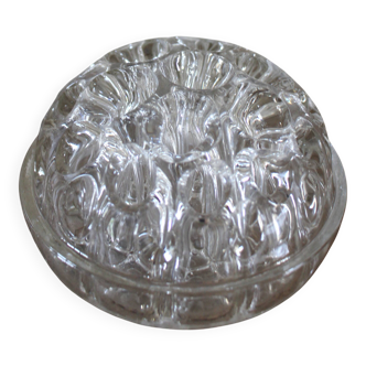 Large round glass flower frog vase with 19 holes.