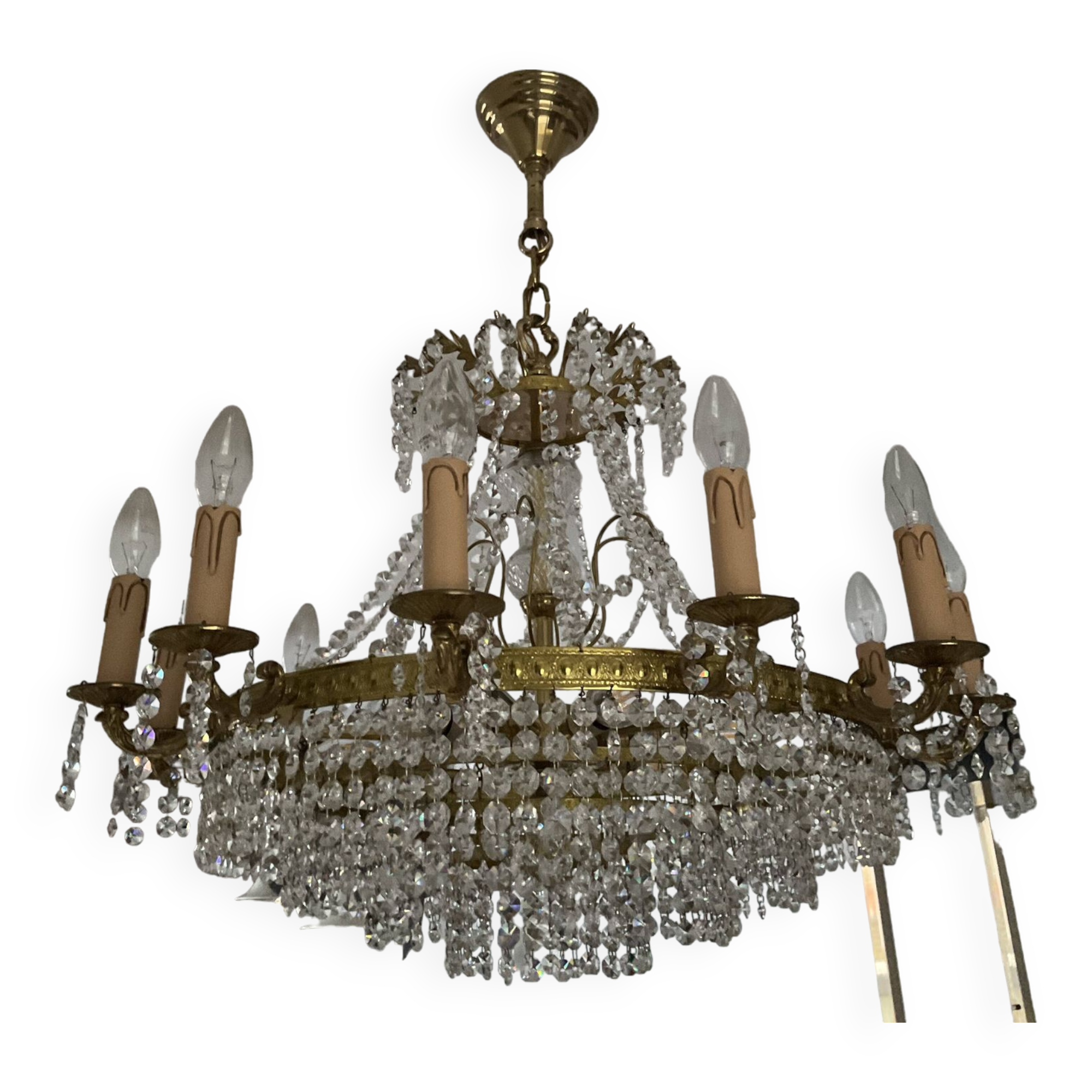 Old cascade chandelier with crystal pendants 19 lights