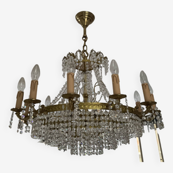 Old cascade chandelier with crystal pendants 19 lights