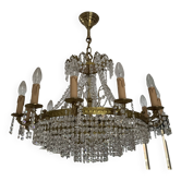 Old cascade chandelier with crystal pendants 19 lights