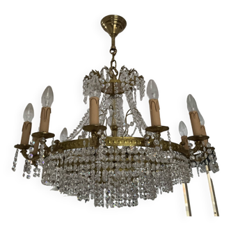 Old cascade chandelier with crystal pendants 19 lights